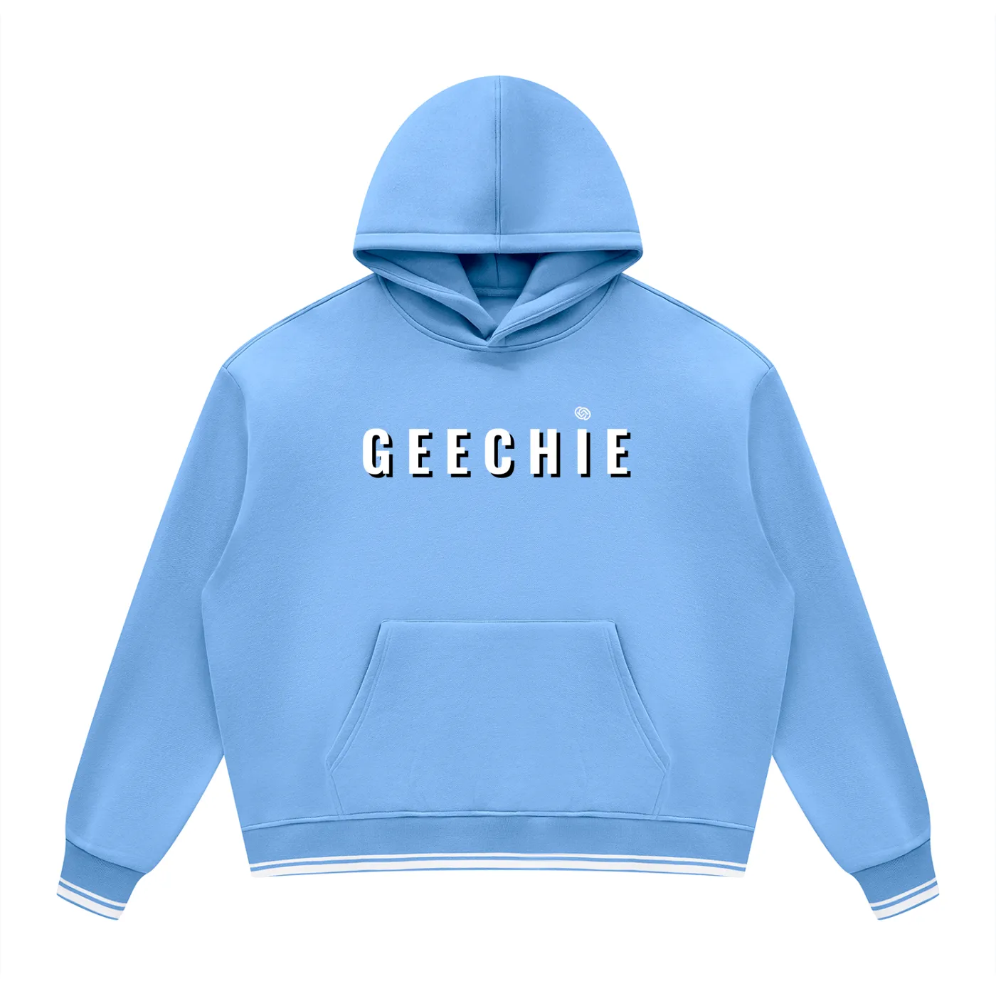 GEECHIE Unisex Oversized Color Block Fleece Hoodie — Periwinkle color mockup 3