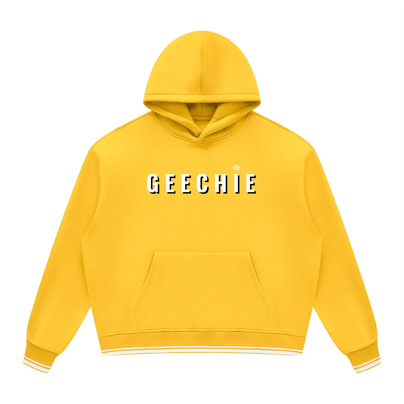 GEECHIE Unisex Oversized Color Block Fleece Hoodie — Yellow color mockup 5