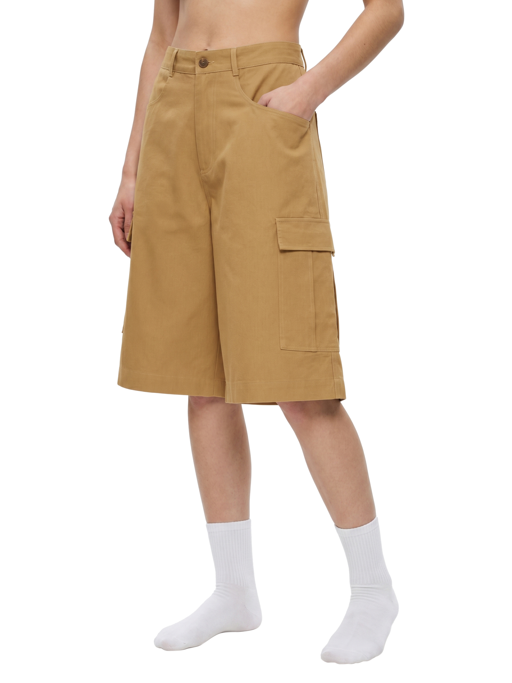 GEECHIE Unisex Woven Cargo Shorts — Camel color mockup 23