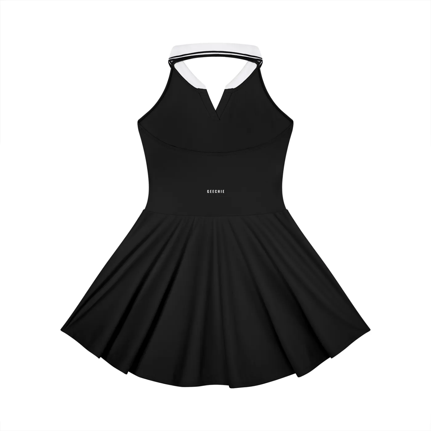 GEECHIE Women's Collared Halter A-Line Tennis Dress — Black color mockup 2