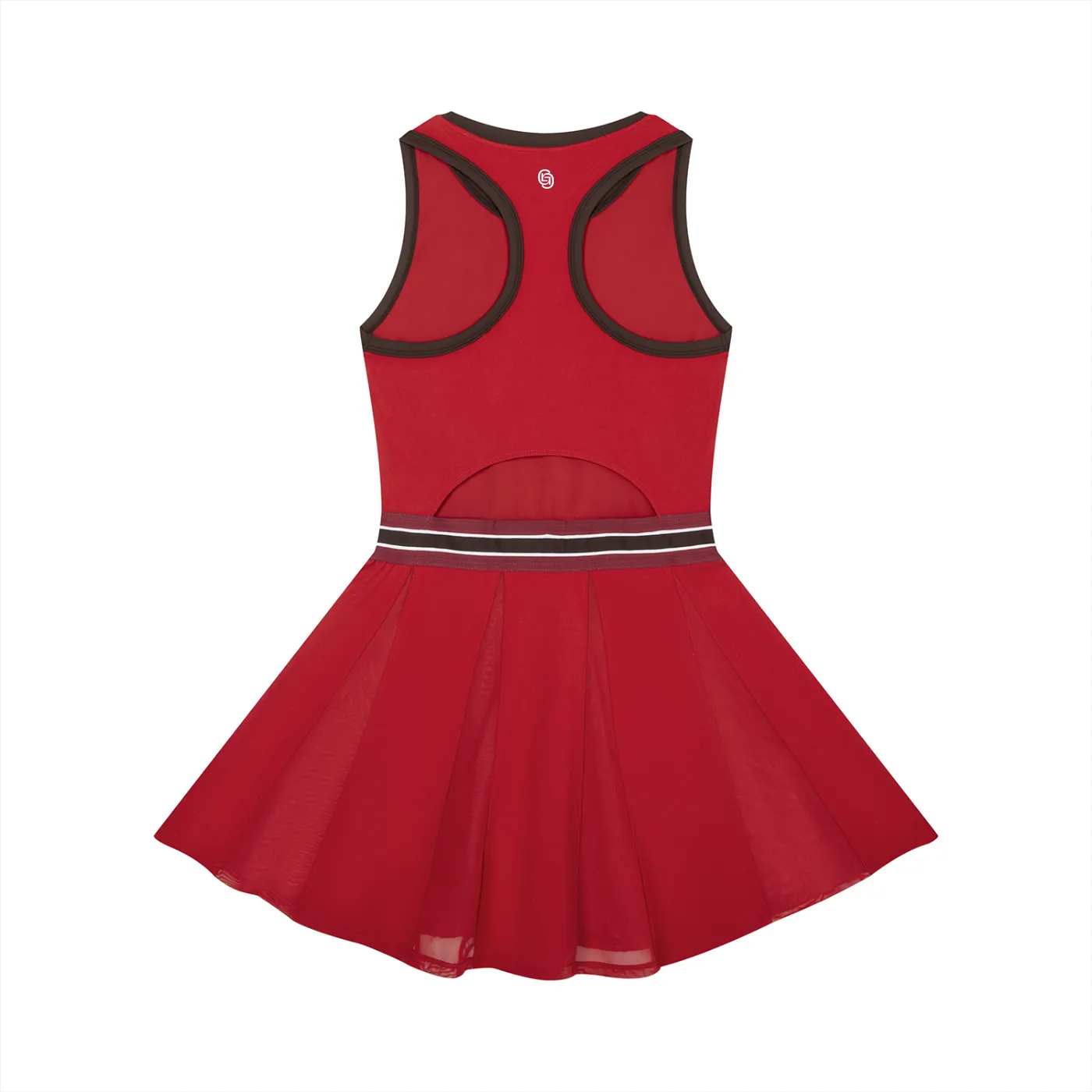 GEECHIE Women's Color Block A-Line Sleeveless Dress — Red color mockup 2