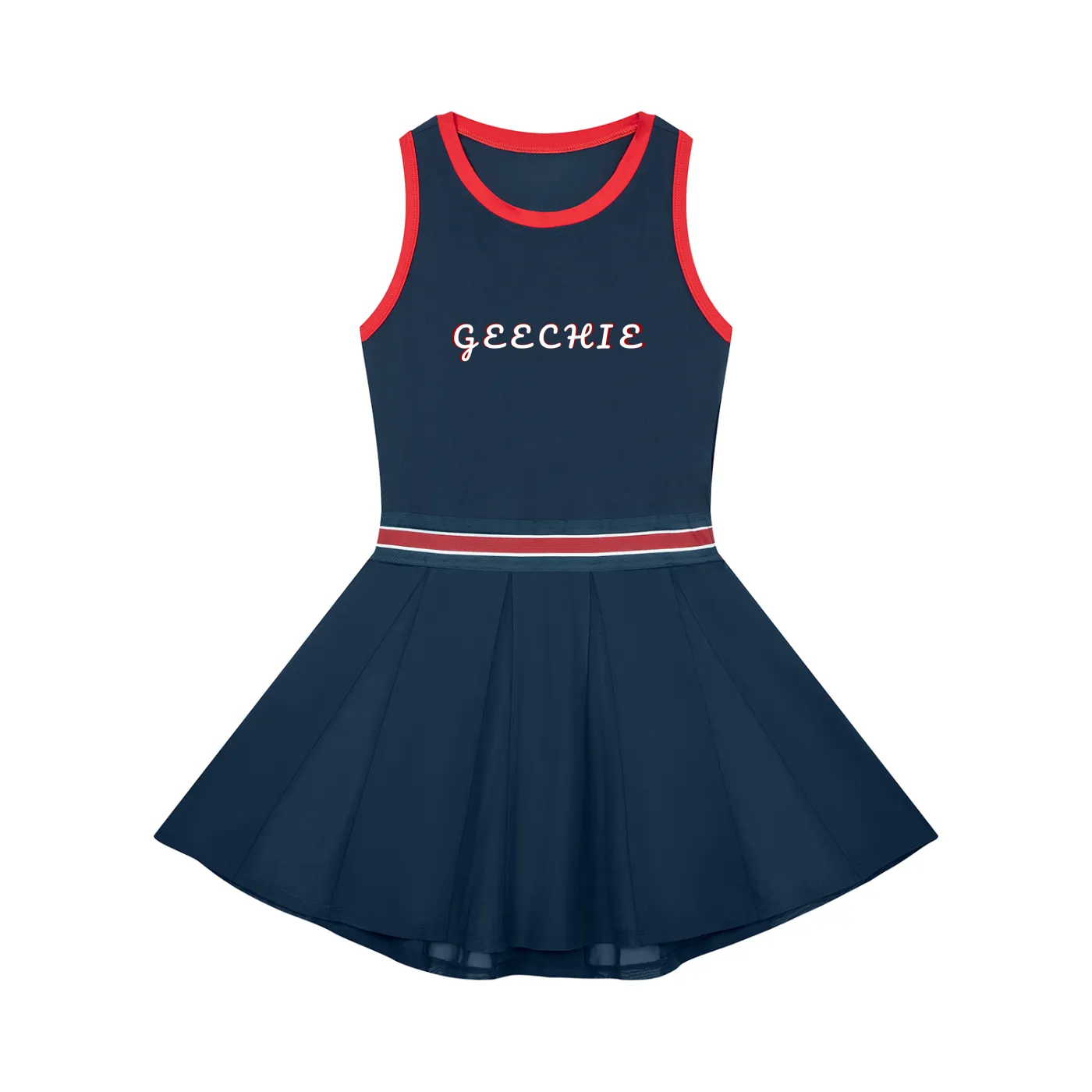 GEECHIE Women's Color Block A-Line Sleeveless Dress — Blue color mockup 3