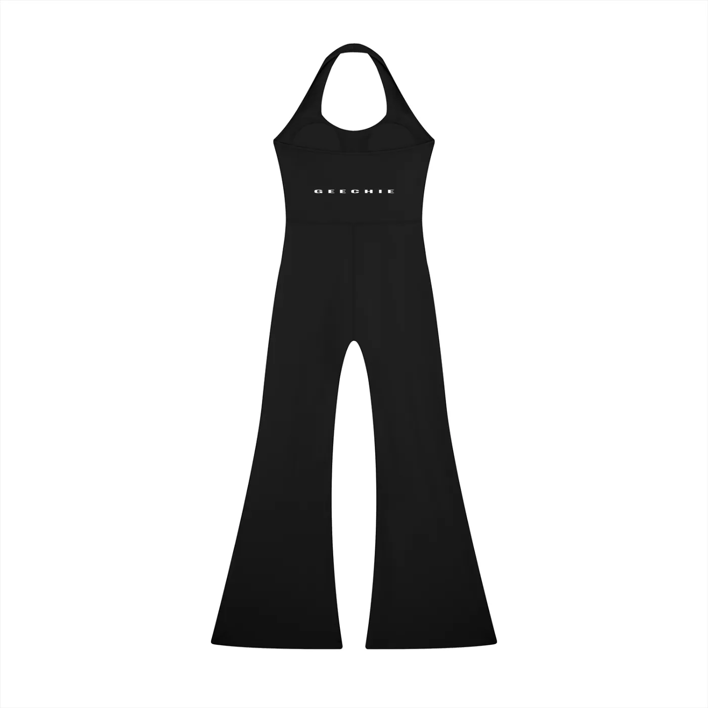 GEECHIE Women’s Halter Flared Jumpsuit — Black color mockup 2