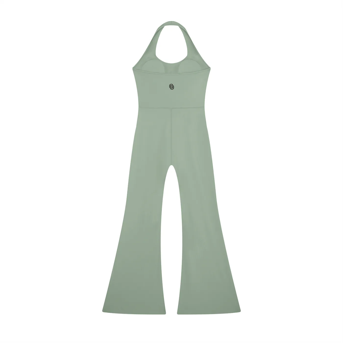 GEECHIE Women’s Halter Flared Jumpsuit — Sage Green color mockup 2