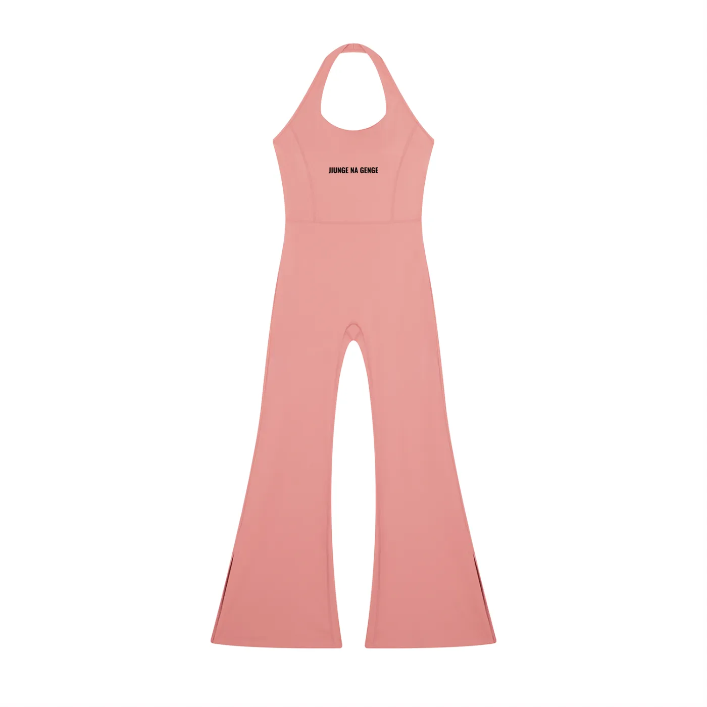 GEECHIE Women’s Halter Flared Jumpsuit — Red color mockup 3