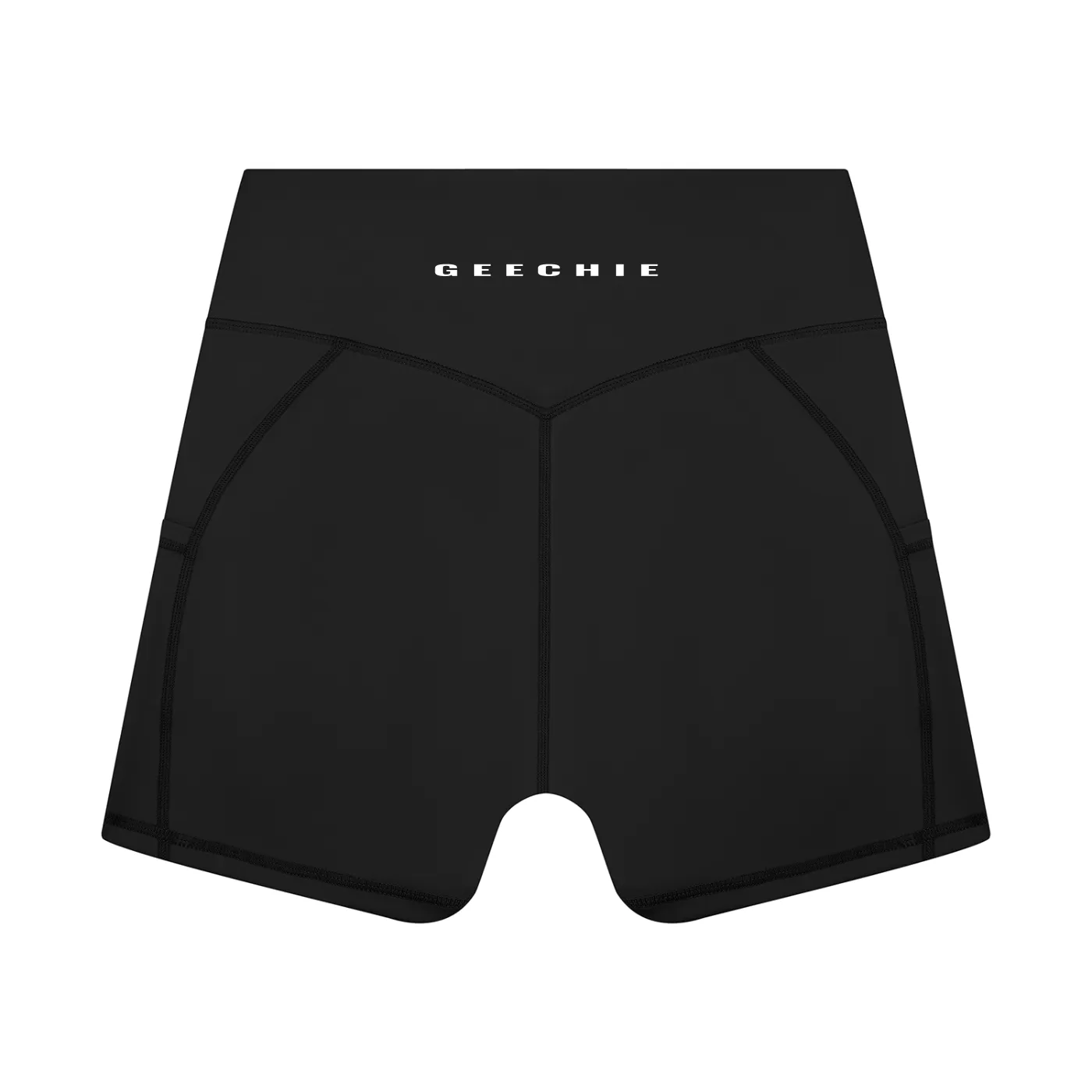 GEECHIE Women’s High Rise Pocket Yoga Shorts — Black color mockup 2