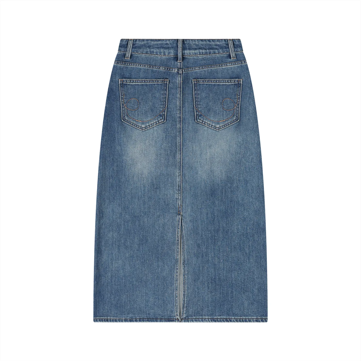 GEECHIE Women’s Vintage Wash Denim Skirt — Periwinkle color mockup 2