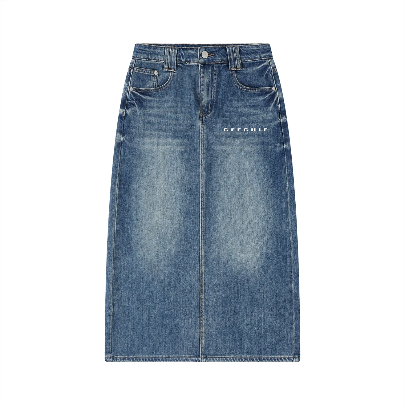 GEECHIE Women’s Vintage Wash Denim Skirt