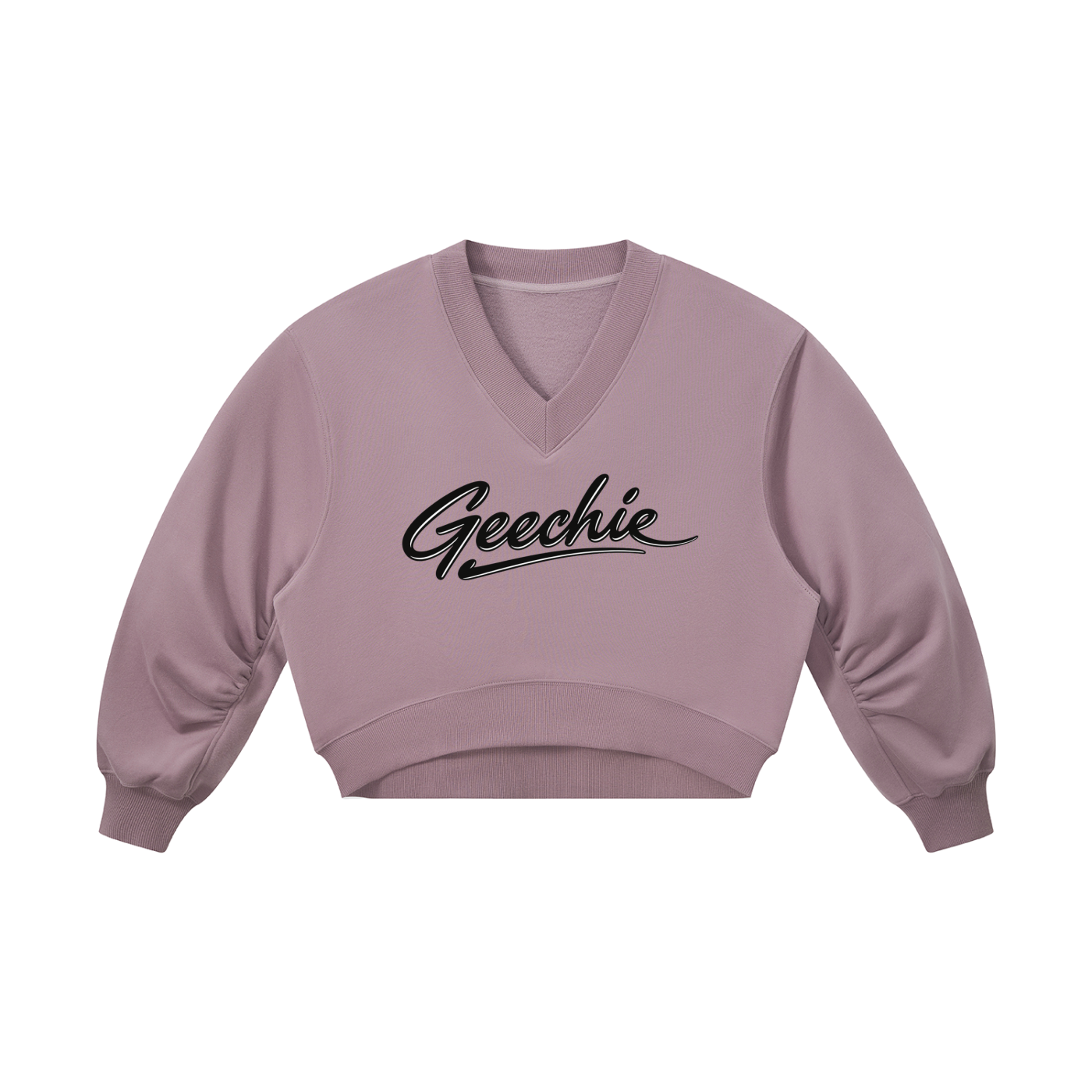 GEECHIE Women’s Crop V-Neck Sweatshirt — Mauve color mockup 1