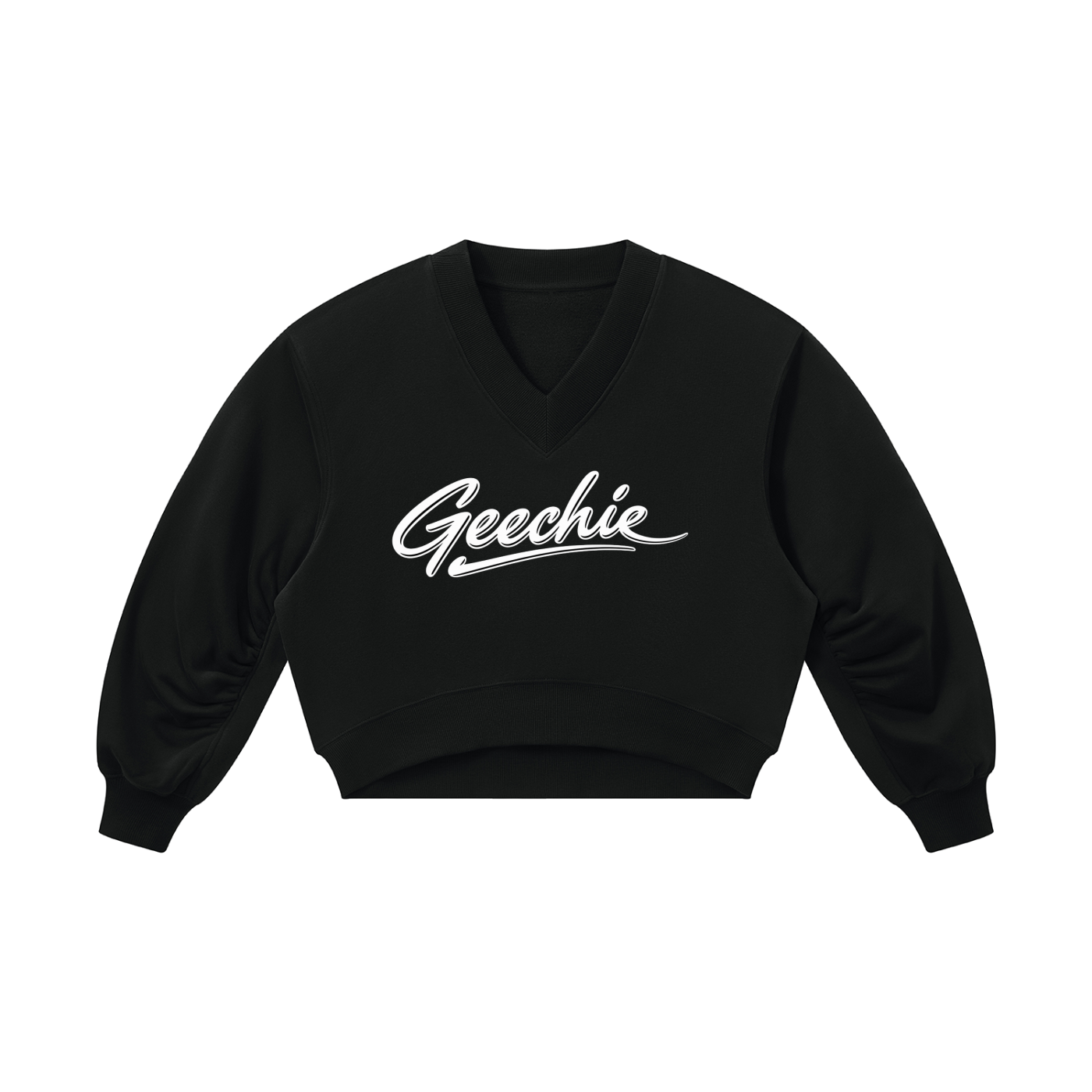 GEECHIE Women’s Crop V-Neck Sweatshirt — Black color mockup 4