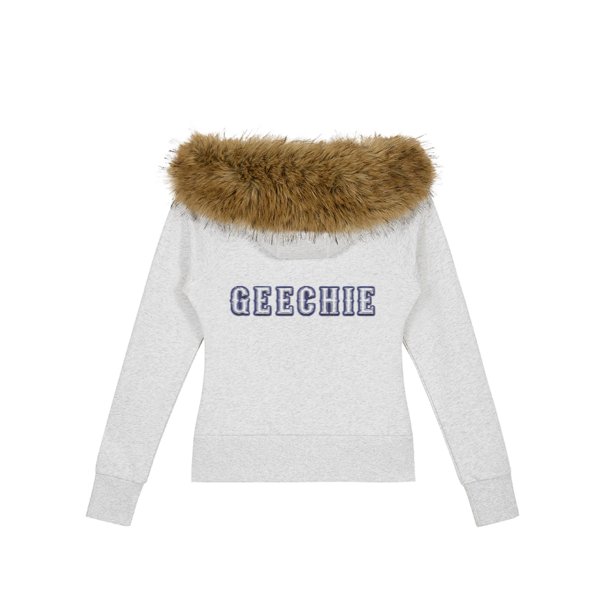 GEECHIE Women’s Faux Fur Embroidered Full-Zip Hoodie embroidery detail.