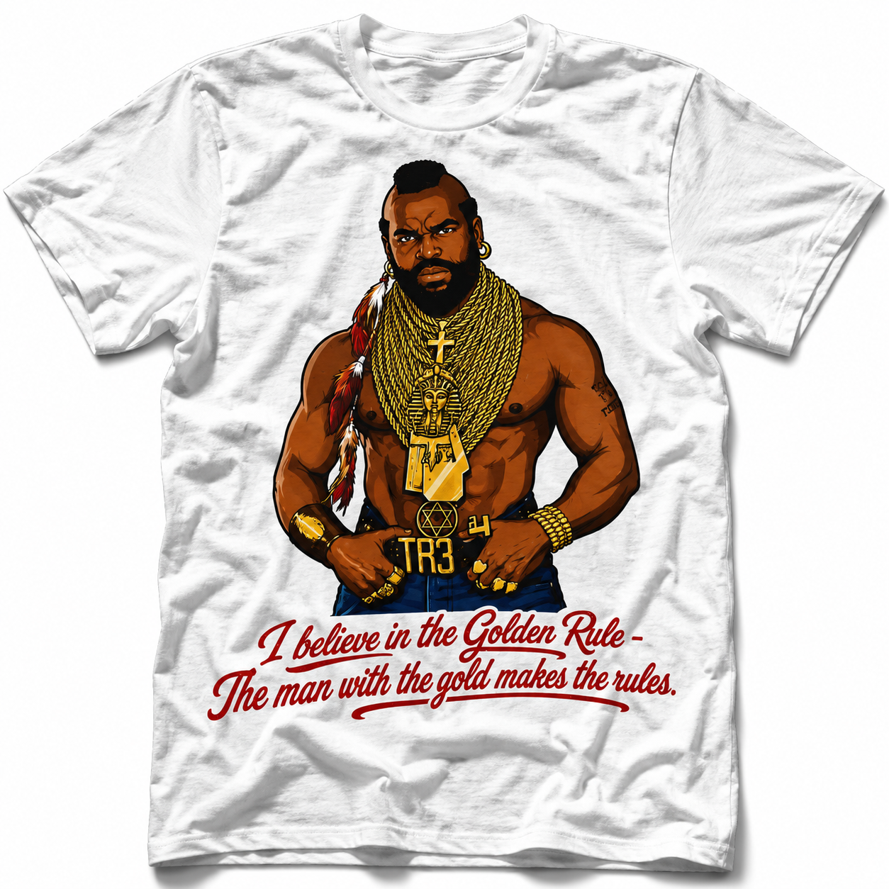 Golden Rule Retro Tee | “The Man with the Gold Makes the Rules” mockup 1