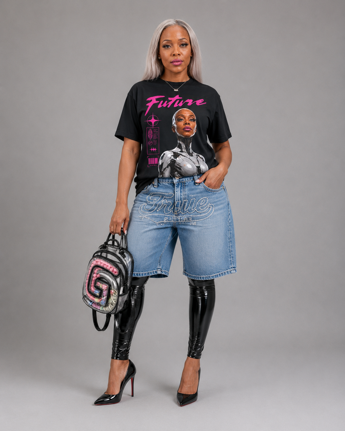 Hive Mother Future Cyborg Tee | Futuristic Black Woman Robot Graphic mockup 1