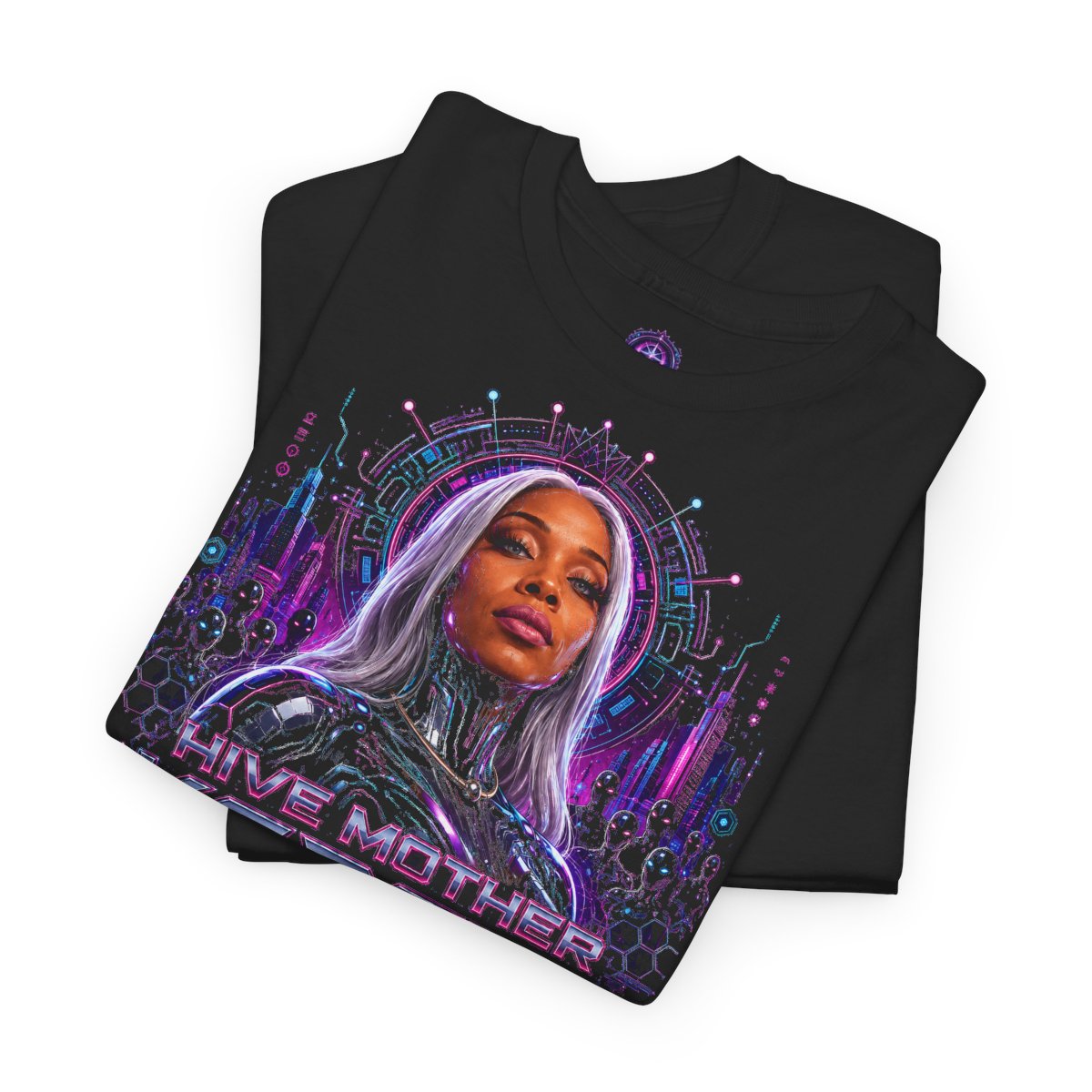Hive Mother KC3SVY Cyberpunk Queen | Afro Futuristic Sci-Fi Graphic Tee mockup 2