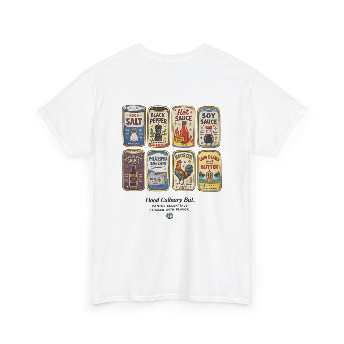 Hood Culinary BuL Pantry Essentials | Vintage Food Label Streetwear Tee mockup 2