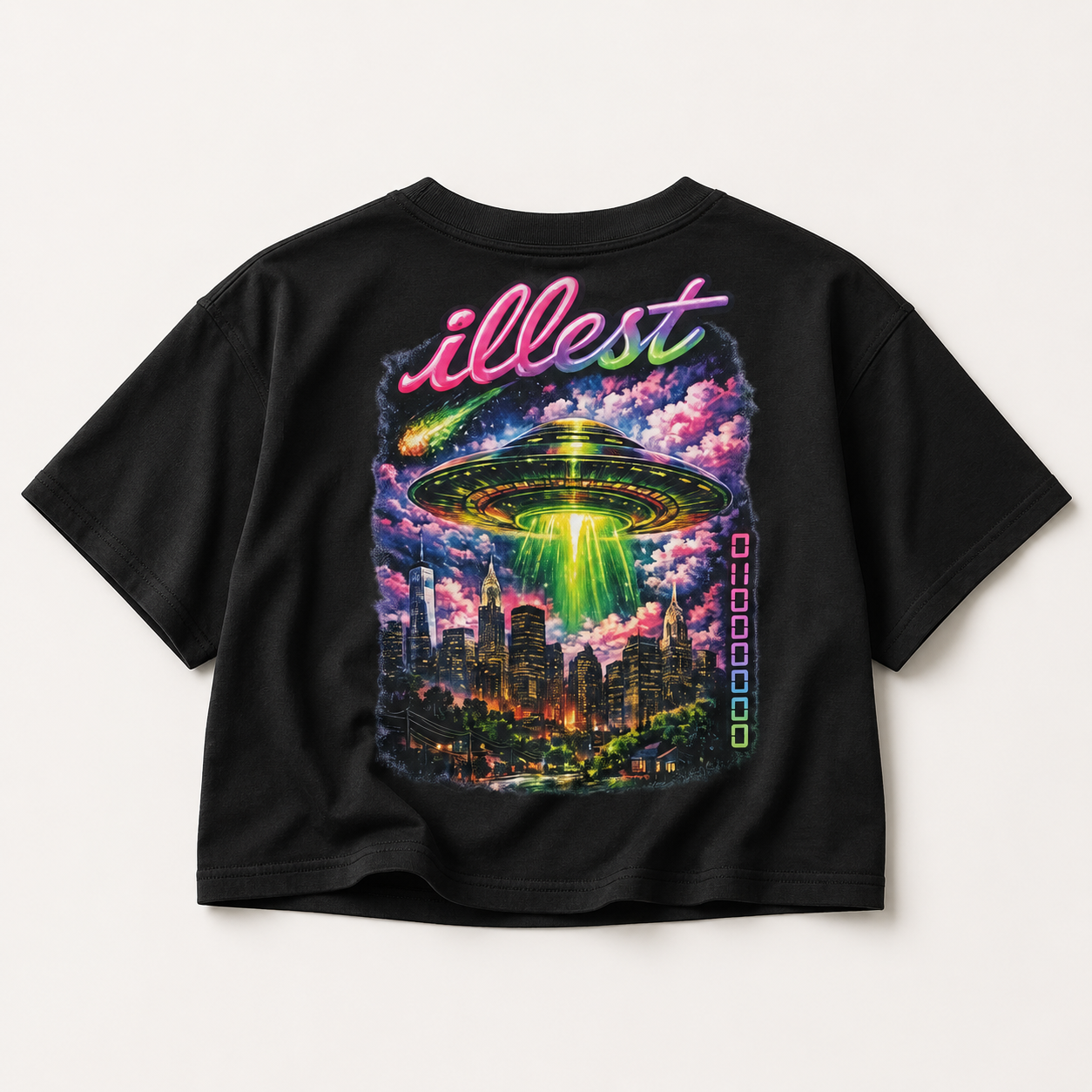 Illest Philadelphia UFO Crop Top | Neon Alien Graphic mockup 3