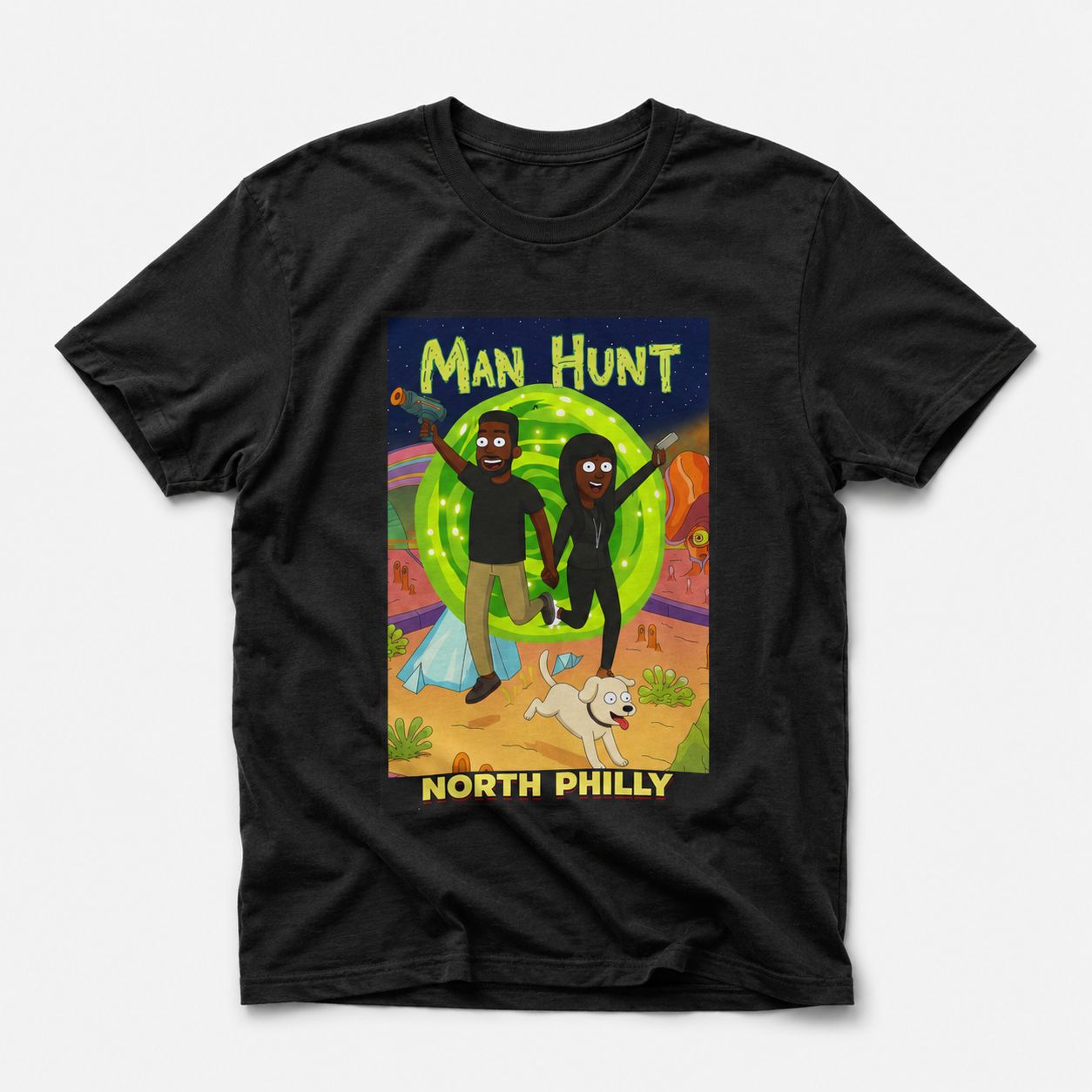 Man Hunt North Philly Retro Sci‑Fi Alien Hunt Graphic T-Shirt