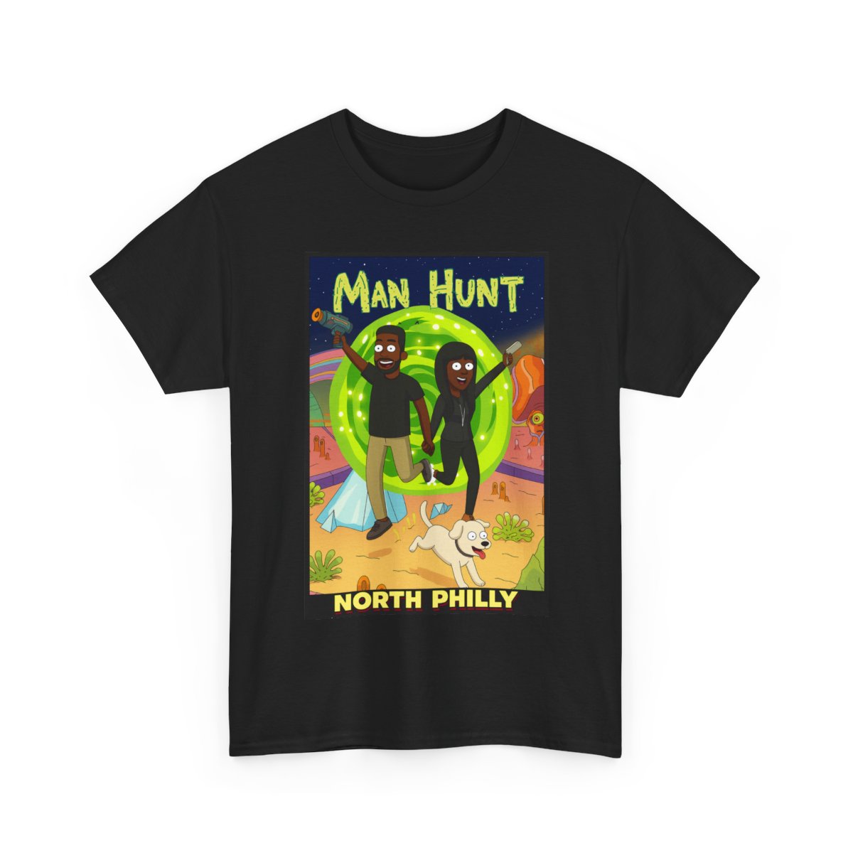 Man Hunt North Philly Retro Sci‑Fi Alien Hunt Graphic T-Shirt mockup 2