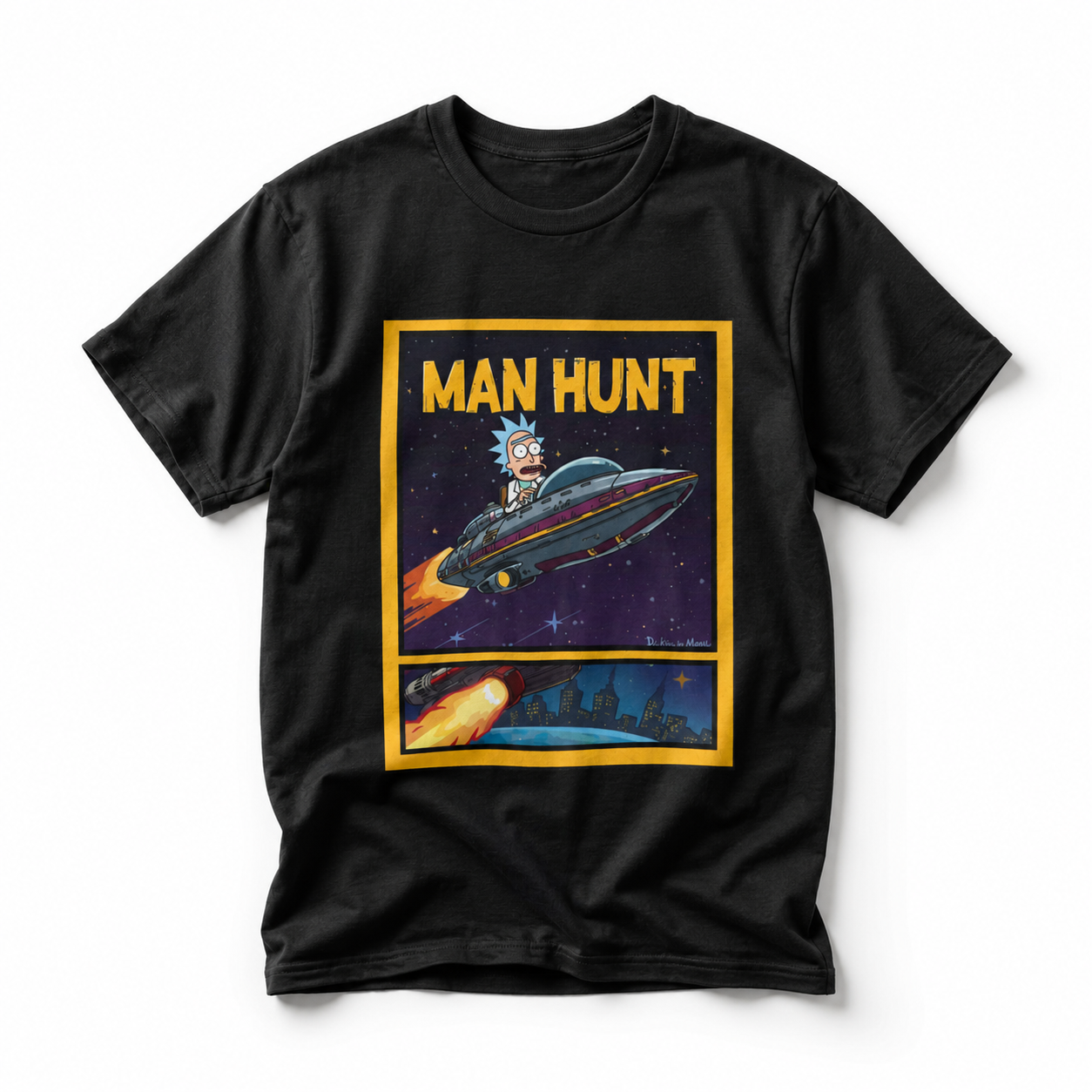 Man Hunt sci-fi spaceship Tee mockup 1