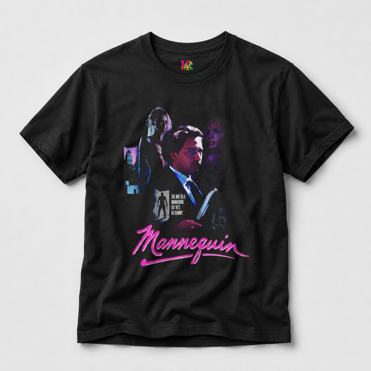 Mannequin | 1980s Neon Retro Film Graphic Tee mockup 1