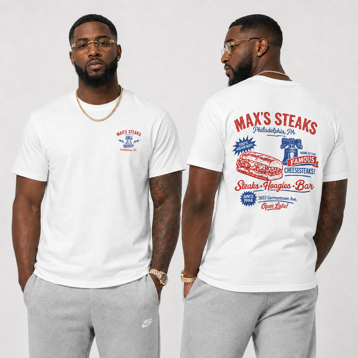 Max’s Steaks Famous Philadelphia Cheesesteak | Vintage Philly Food Graphic Tee mockup 1