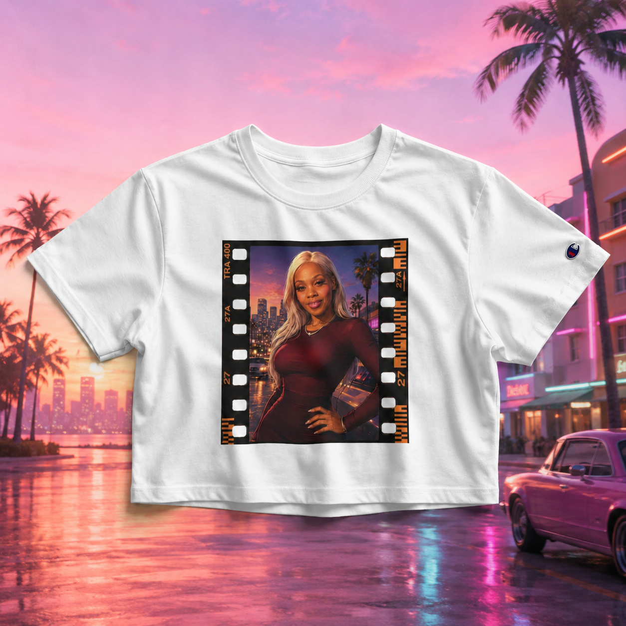 Neon City Film Strip Graphic Tee mockup 1