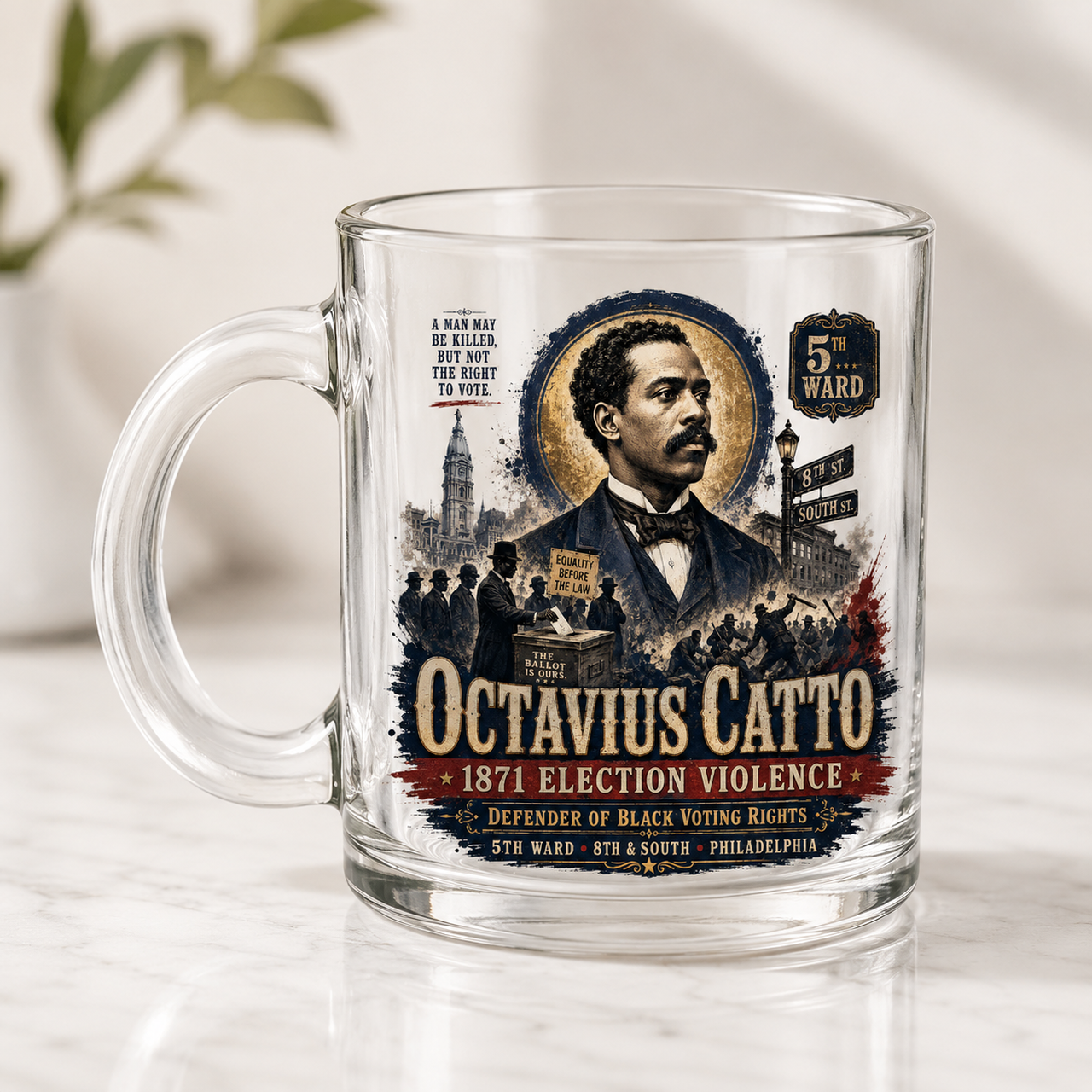 Octavius Catto Voting Rights Glass Mug — 1871 Philadelphia Election History