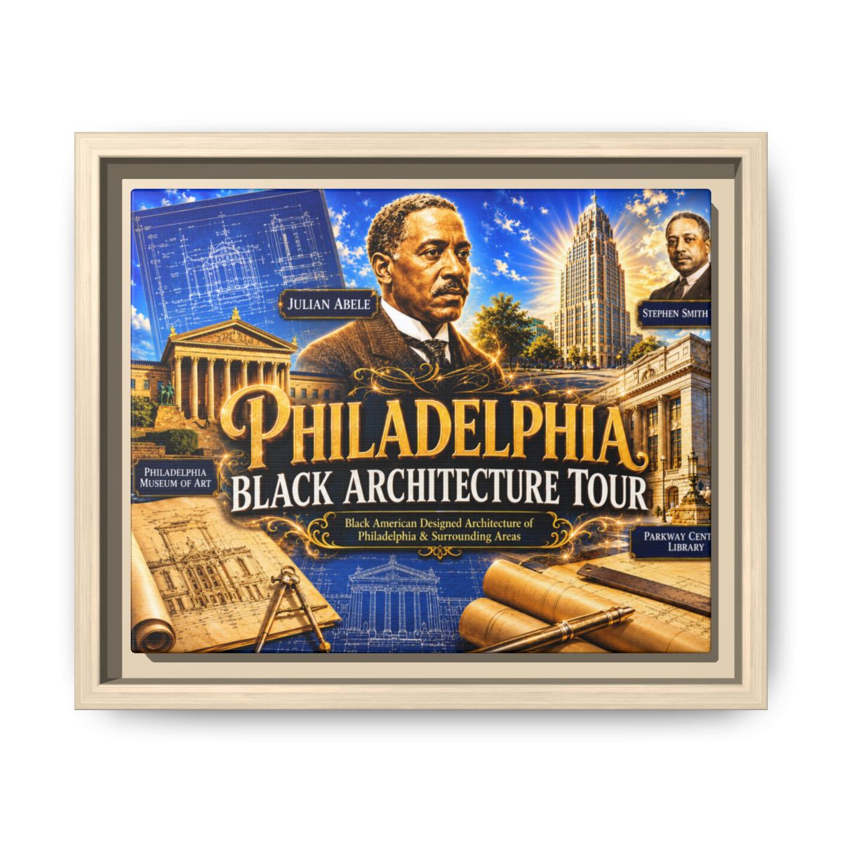 Philadelphia Black Architecture Tour Matte Canvas Print (Framed) mockup 1