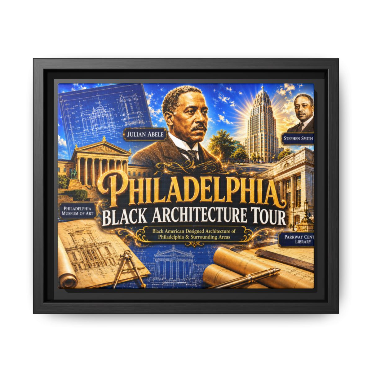 Philadelphia Black Architecture Tour Matte Canvas Print (Framed) mockup 3