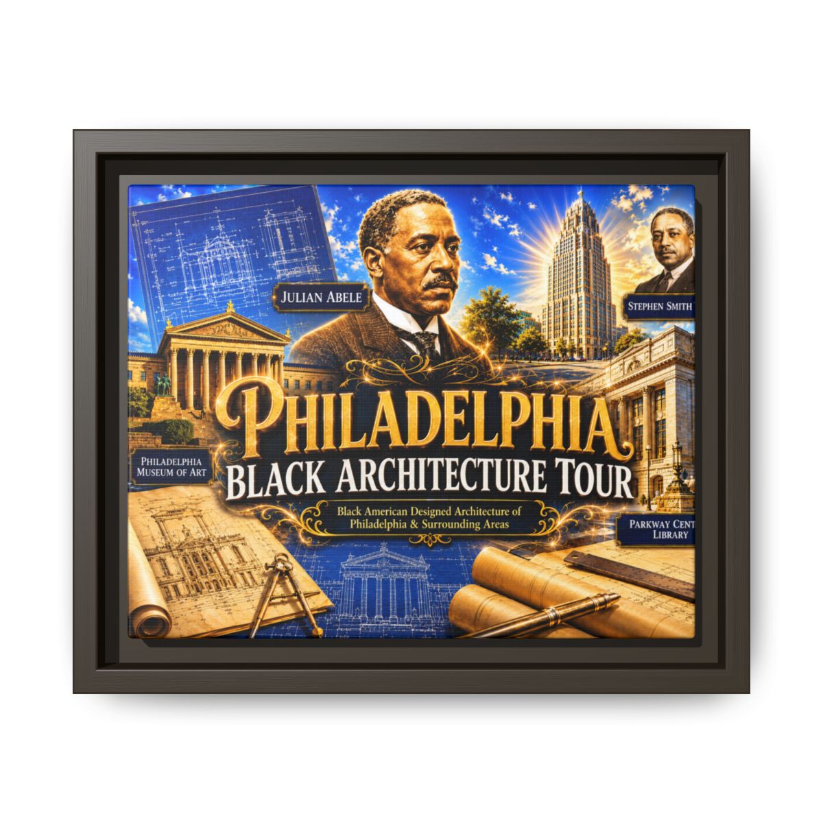 Philadelphia Black Architecture Tour Matte Canvas Print (Framed) mockup 5