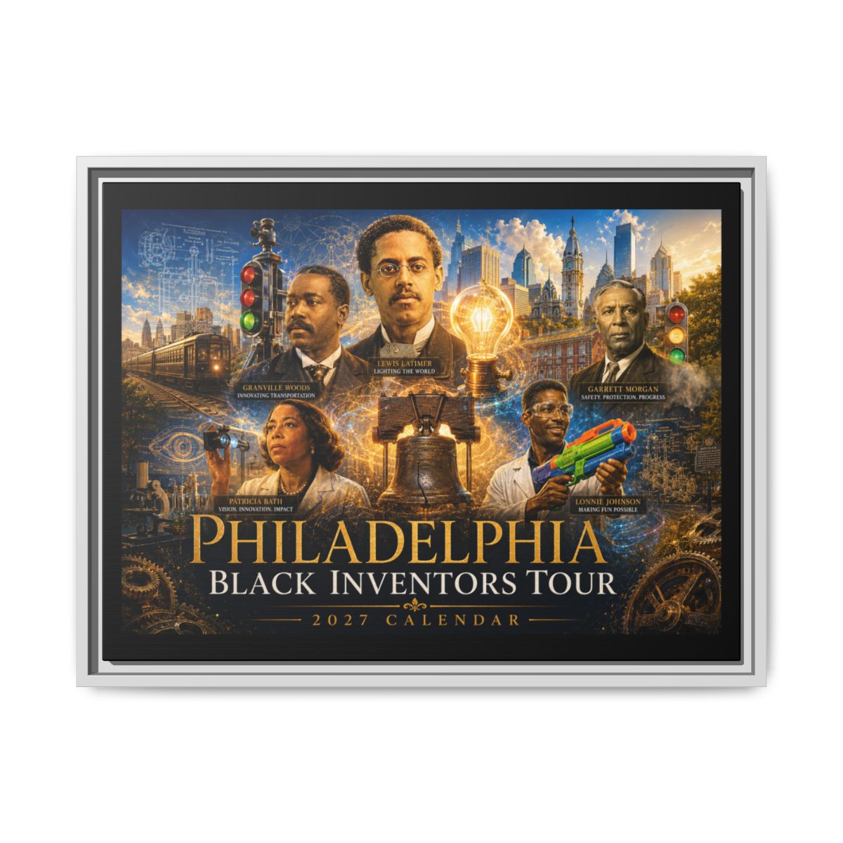 Philadelphia Black Inventors Tour Framed Canvas mockup 3