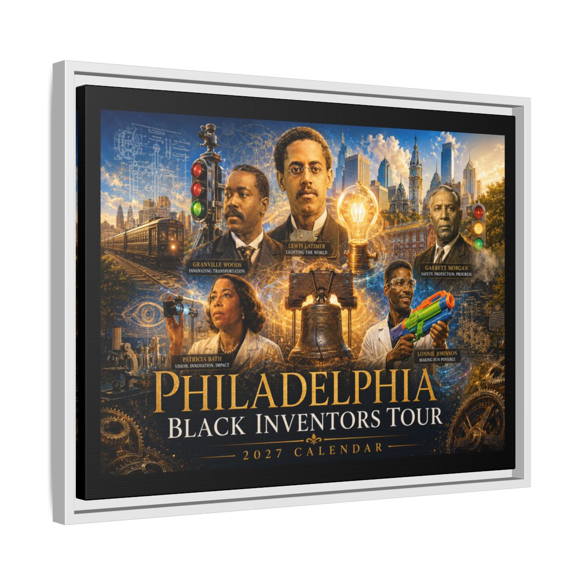 Philadelphia Black Inventors Tour Framed Canvas mockup 4