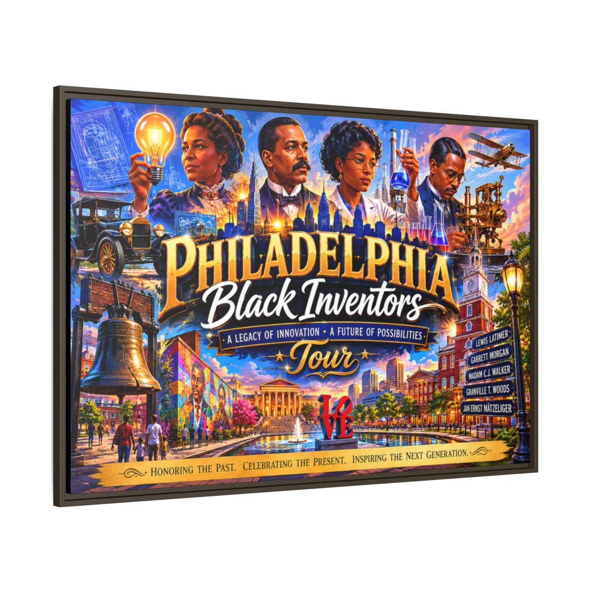 Philadelphia Black Inventors Tour Matte Canvas Framed Art mockup 18