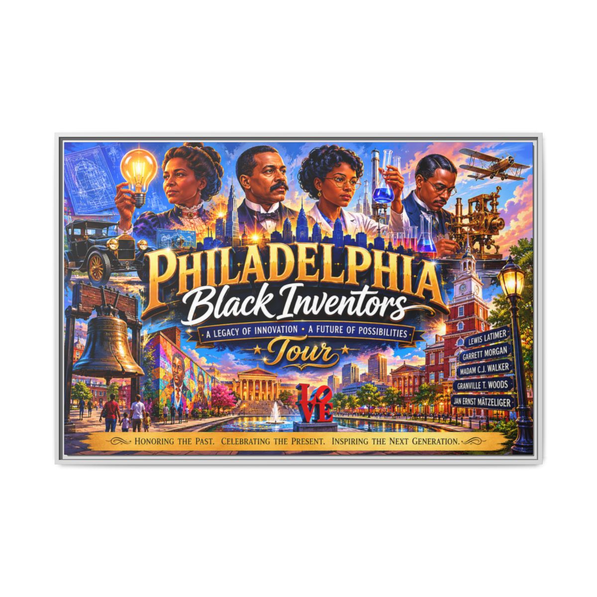 Philadelphia Black Inventors Tour Matte Canvas Framed Art mockup 21
