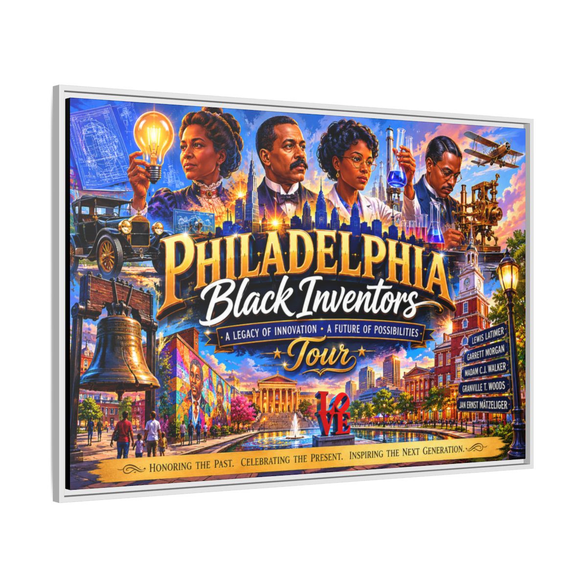 Philadelphia Black Inventors Tour Matte Canvas Framed Art mockup 22