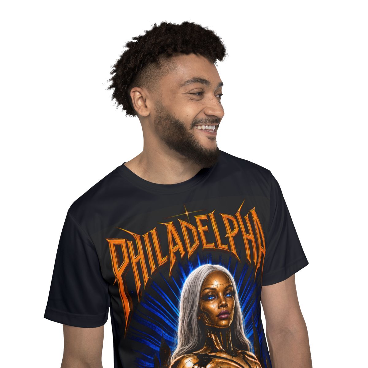 Philadelphia Futuristic Cyborg Graphic Tee mockup 3