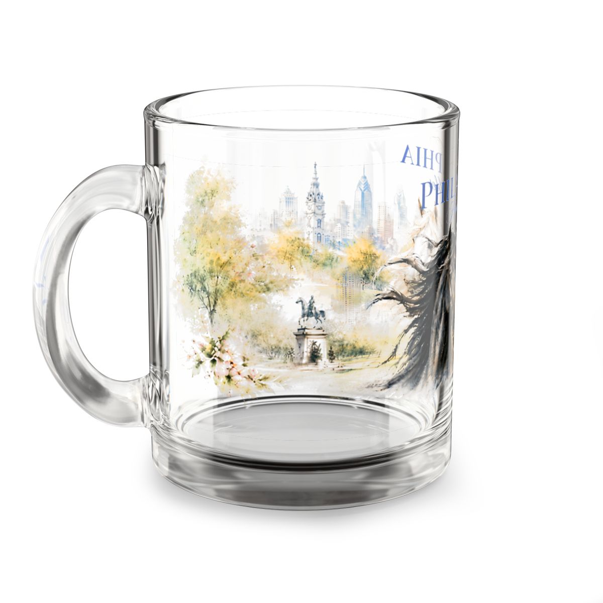 Philadelphia Horse Stables Glass Mug | Elegant Equestrian Philly Coffee Cup mockup 2