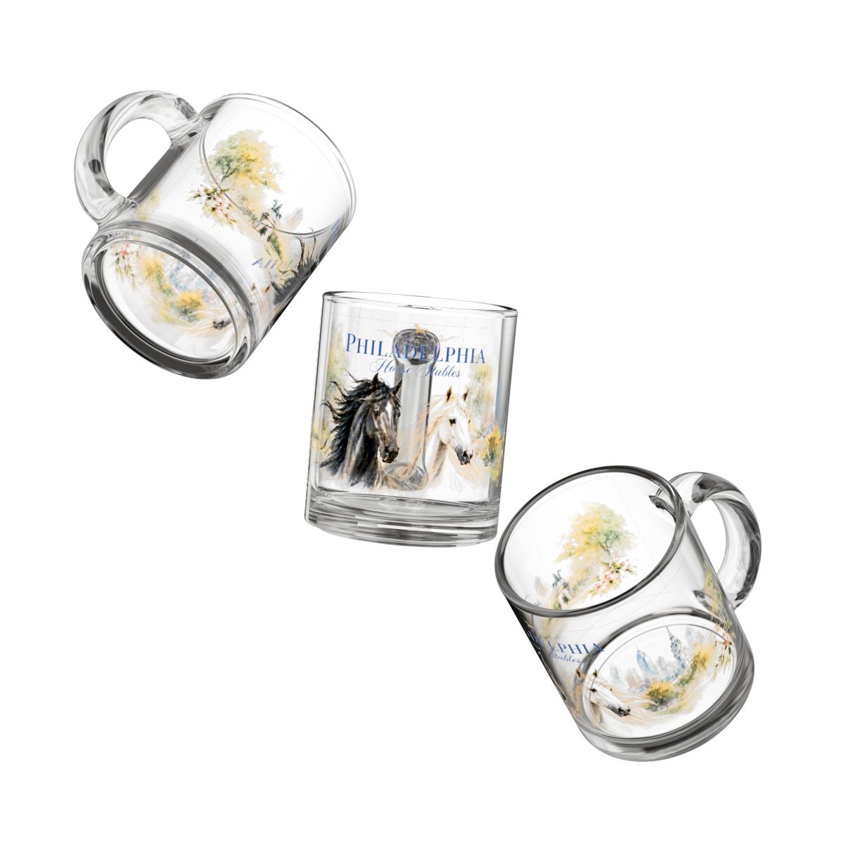 Philadelphia Horse Stables Glass Mug | Elegant Equestrian Philly Coffee Cup mockup 5