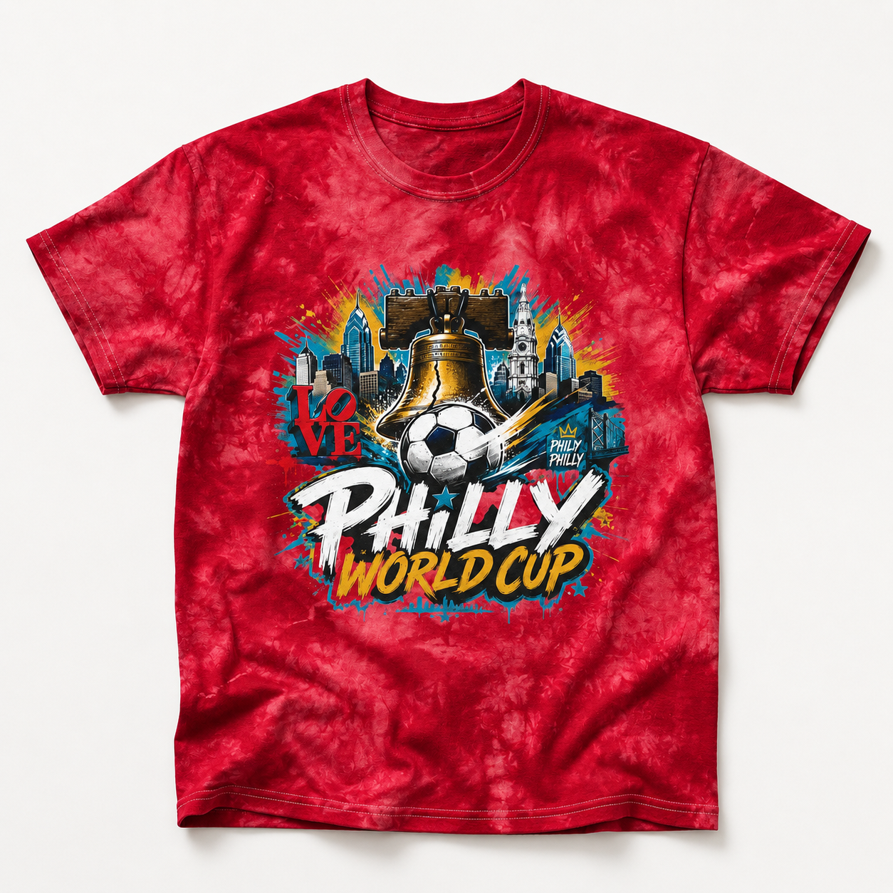 Philly FIFA World Cup T-Shirt | Vibrant Philadelphia Soccer Street Art Tee mockup 1
