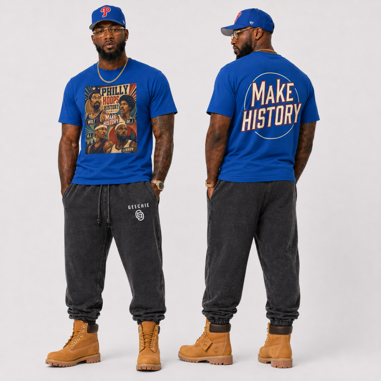 Philly Hoops Legends Graphic Tee | LeBron Iverson Erving Chamberlain  mockup 1
