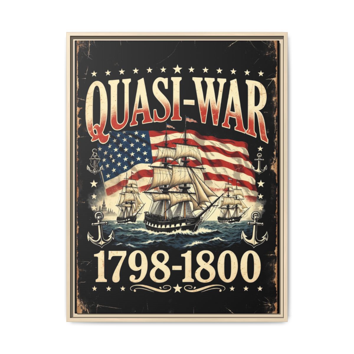Quasi-War 1798-1800 T-Shirt – Vintage Distressed Naval History  Canvas, Framed  mockup 2