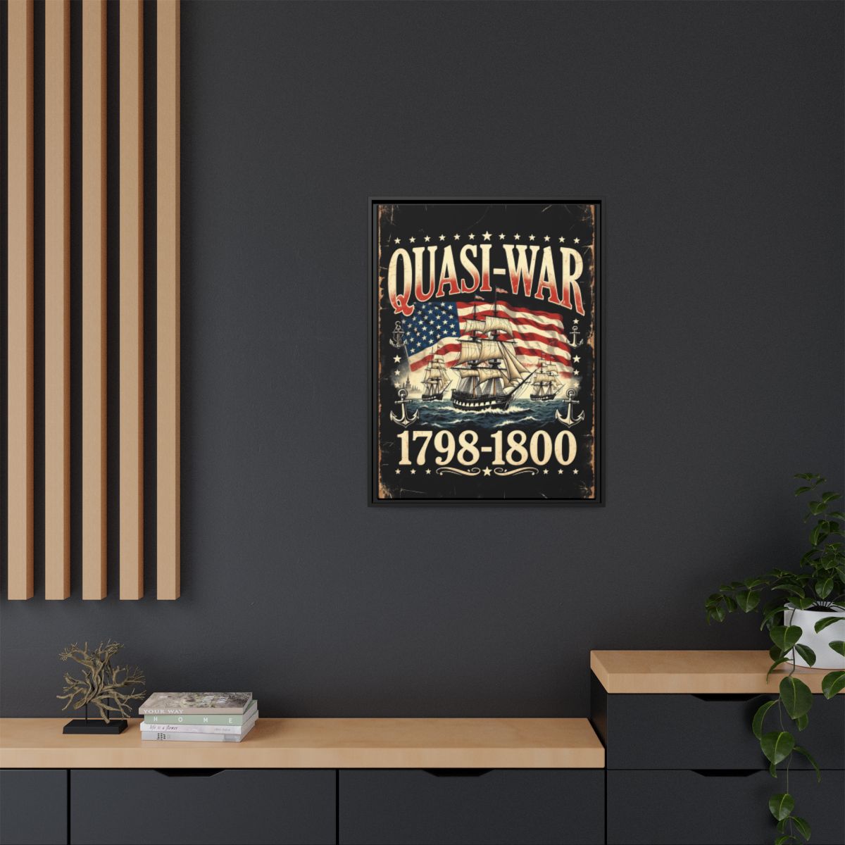 Quasi-War 1798-1800 T-Shirt – Vintage Distressed Naval History  Canvas, Framed  mockup 3