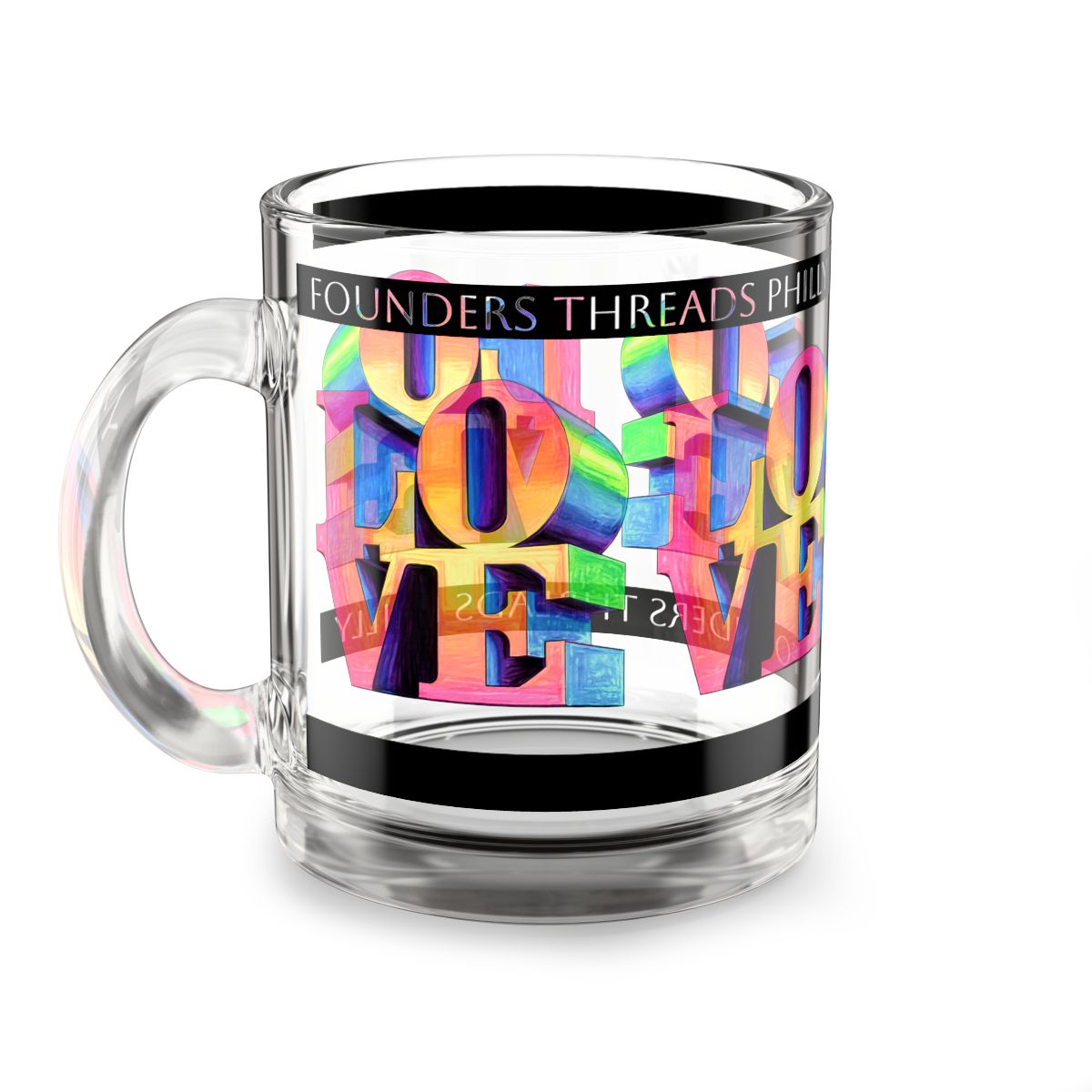 Rainbow LOVE Philadelphia Mug Colorful 3D Typography Glass Cup mockup 1