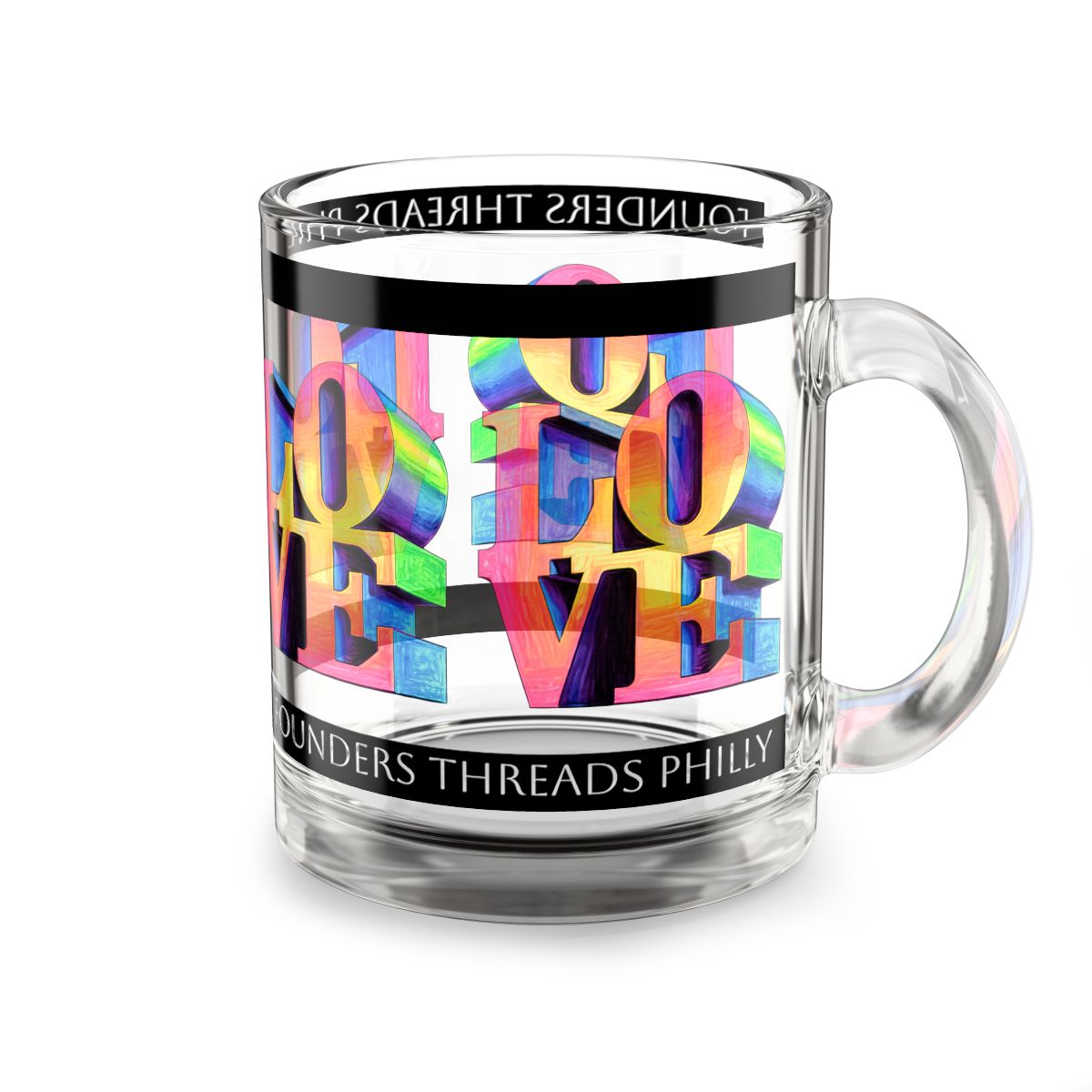 Rainbow LOVE Philadelphia Mug Colorful 3D Typography Glass Cup mockup 4