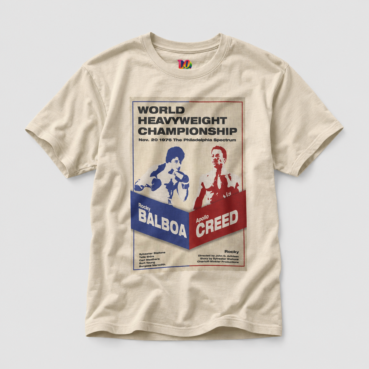 Rocky Balboa vs Apollo Creed | 1976 Philadelphia Heavyweight Championship Retro Boxing Tee mockup 1