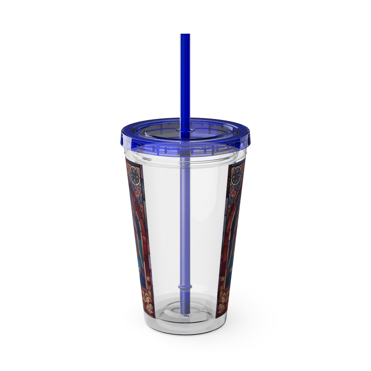 Stained Glass Church 16oz Tumbler with Straw — "Mother Bethel" Design mockup 45