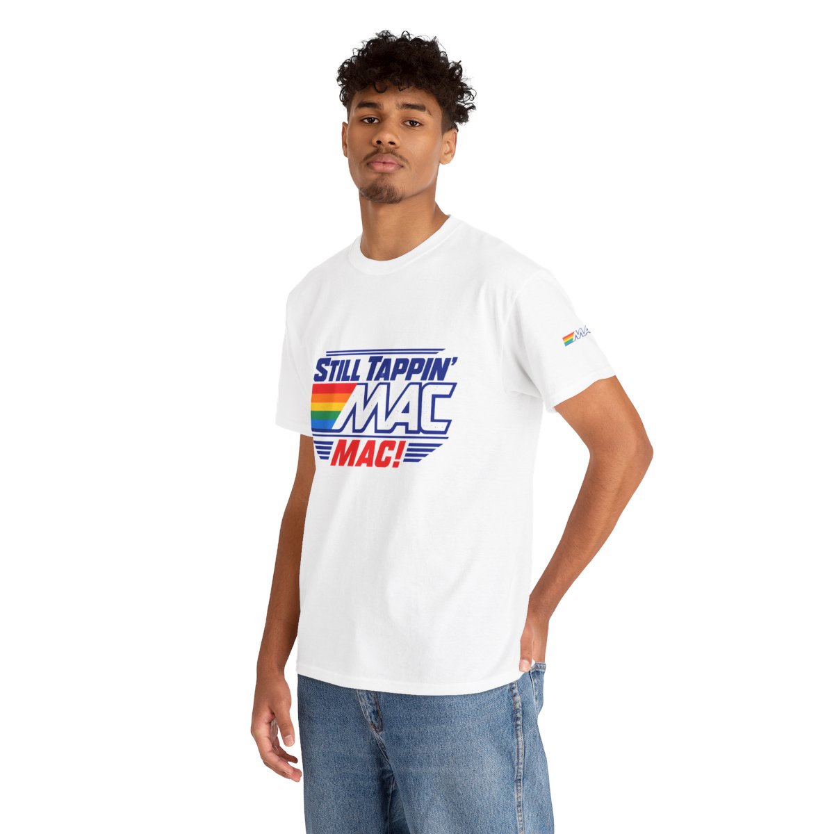 Still Tappin’ MAC Tee | Retro Computer Rainbow Graphic mockup 2