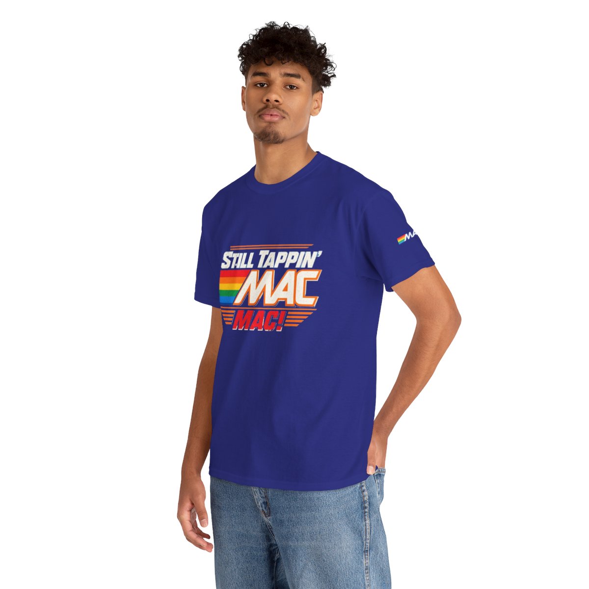 Still Tappin’ MAC Tee | Retro Computer Rainbow Graphic mockup 4