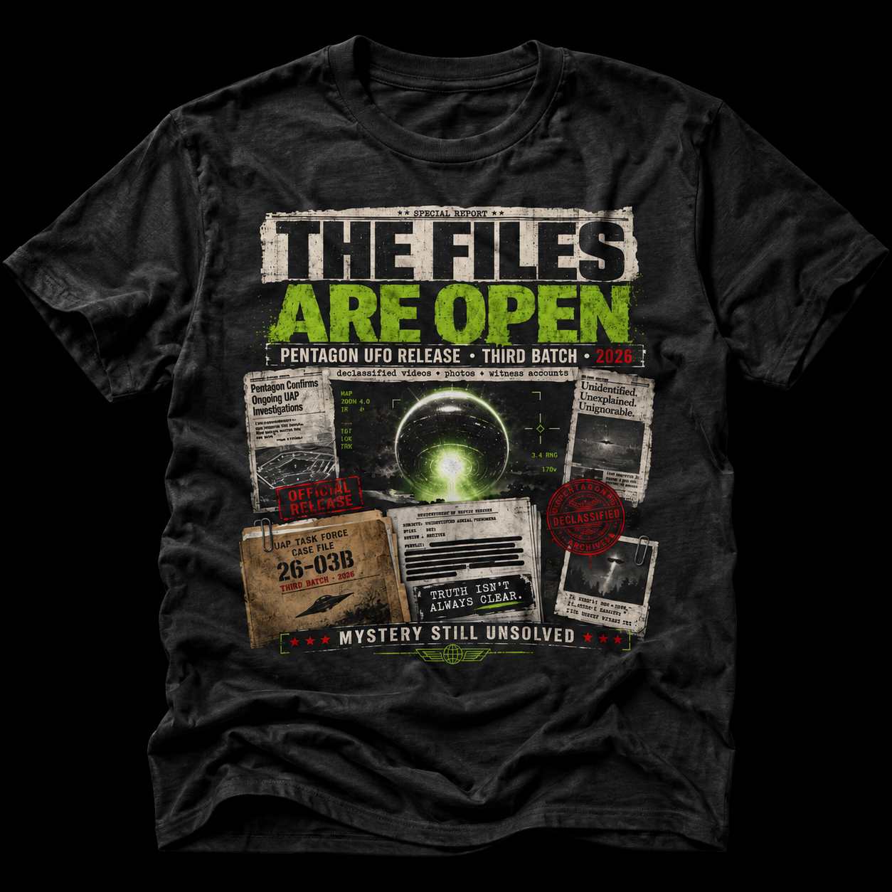 The Files Are Open UFO | Pentagon UAP Release Alien Mystery Graphic Tee