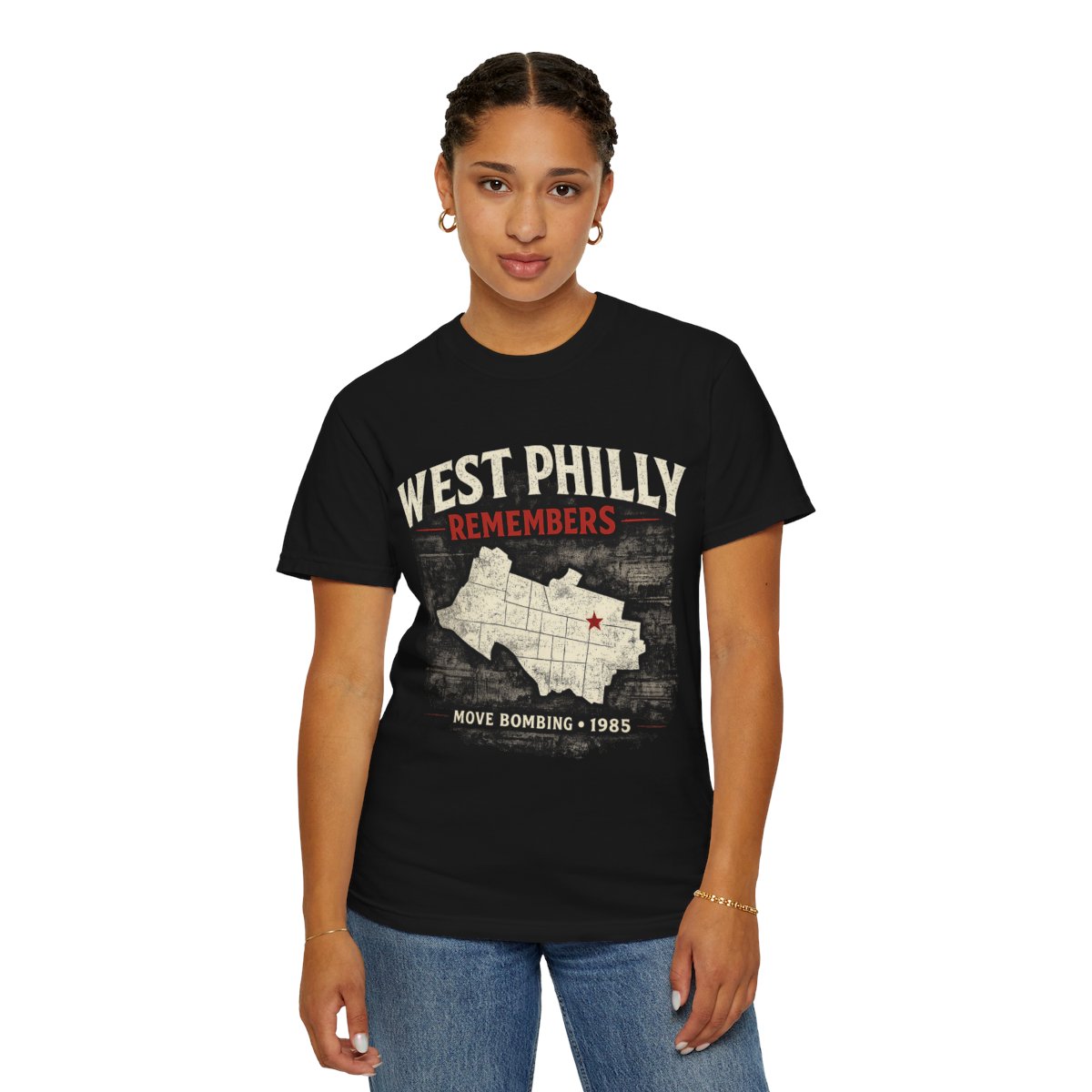 West Philly Remembers | MOVE Bombing 1985 T-Shirt mockup 1